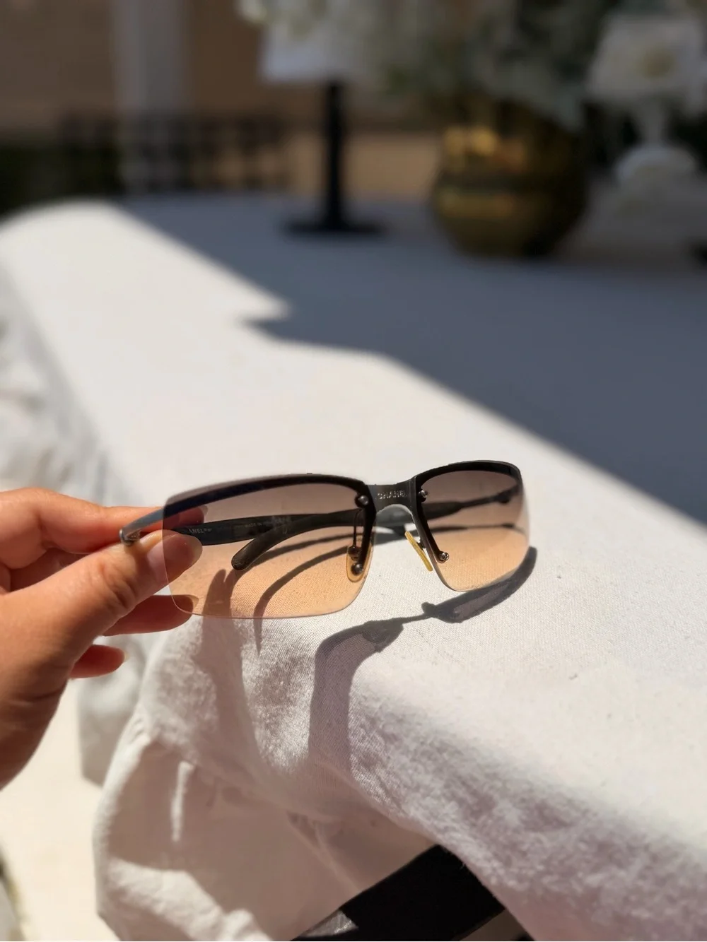 CHANEL Brown Gradient Rimless Sunglasses